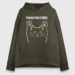 Толстовка оверсайз женская Foo Fighters rock cat, цвет: хаки