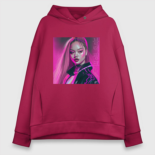 Женское худи оверсайз Blackpink Lisa аниме рисунок / Маджента – фото 1