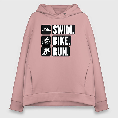 Женское худи оверсайз Swim bike run / Пыльно-розовый – фото 1