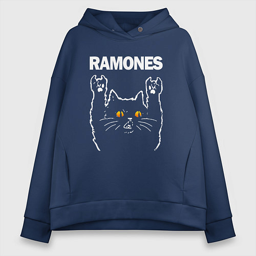Женское худи оверсайз Ramones rock cat / Тёмно-синий – фото 1