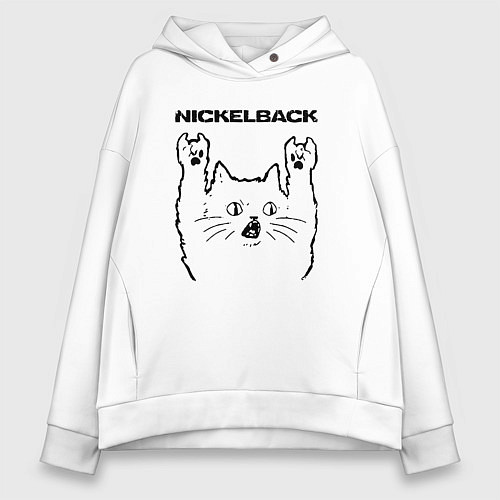 Женское худи оверсайз Nickelback - rock cat / Белый – фото 1