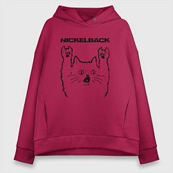 Толстовка оверсайз женская Nickelback - rock cat, цвет: маджента