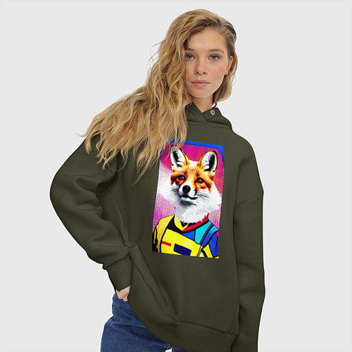 Женское худи оверсайз Fox - pop art - fashionista / Хаки – фото 3