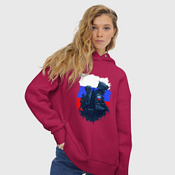 Толстовка оверсайз женская Военные РФ и флаг - neuro art, цвет: маджента — фото 2