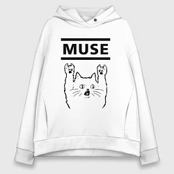 Толстовка оверсайз женская Muse - rock cat, цвет: белый