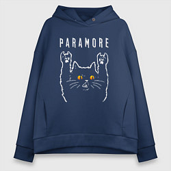 Толстовка оверсайз женская Paramore rock cat, цвет: тёмно-синий