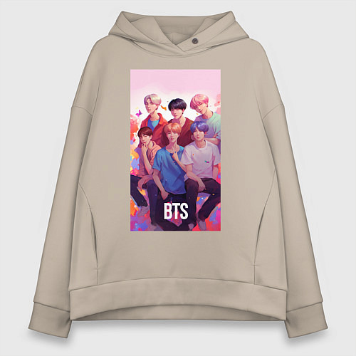 Женское худи оверсайз BTS art anime style / Миндальный – фото 1