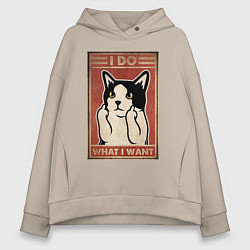 Толстовка оверсайз женская I do what I want кот и фак, цвет: миндальный