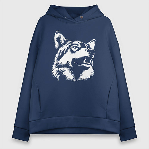 Женское худи оверсайз Голова волка Wolf head / Тёмно-синий – фото 1