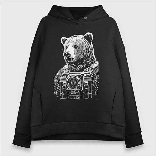 Женское худи оверсайз Cool bear - cyberpunk / Черный – фото 1