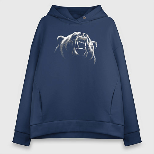 Женское худи оверсайз Голова рычащего медведя / Тёмно-синий – фото 1