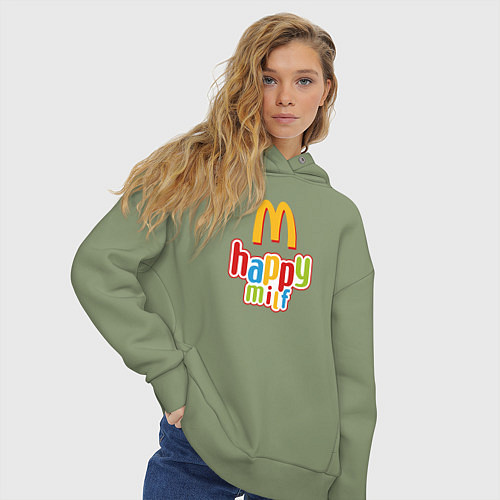Женское худи оверсайз Happy MILF Любовь, счастье и свобода / Авокадо – фото 3