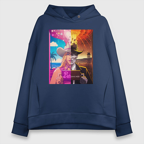Женское худи оверсайз Барби Оппенгеймер / Тёмно-синий – фото 1