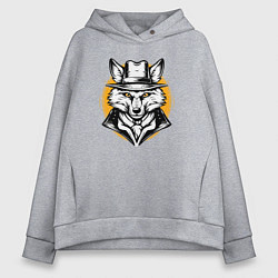 Толстовка оверсайз женская Лис в шляпе Дикий Запад, цвет: меланж