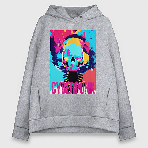 Женское худи оверсайз Cool skull - cyberpunk - pop art / Меланж – фото 1