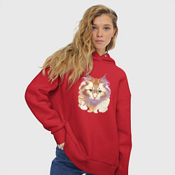 Толстовка оверсайз женская Теплый кот, цвет: красный — фото 2