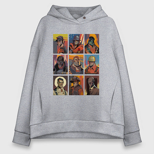 Женское худи оверсайз Team fortress 2 - портреты персонажей / Меланж – фото 1