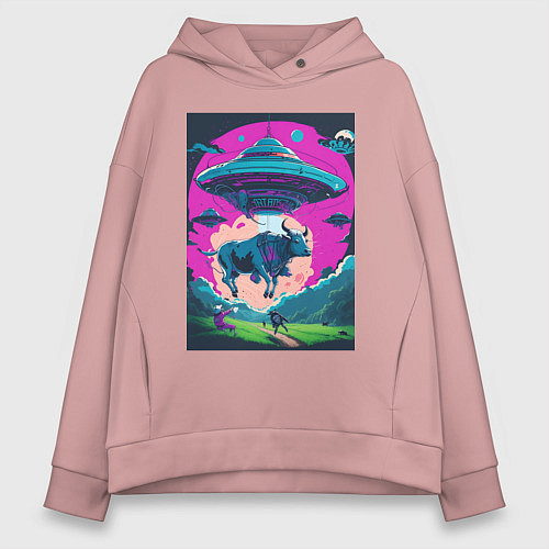 Женское худи оверсайз Похищение коровы пришельцами / Пыльно-розовый – фото 1