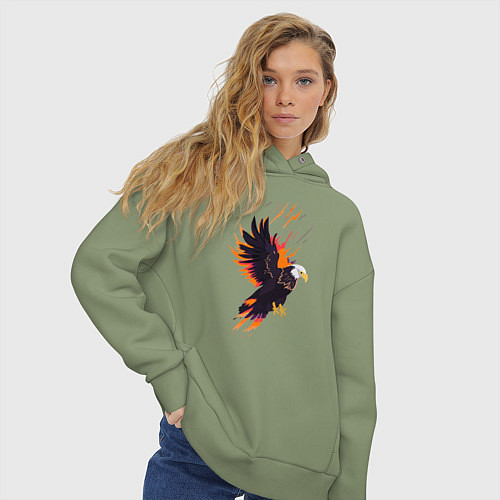 Женское худи оверсайз Орел парящая птица абстракция / Авокадо – фото 3