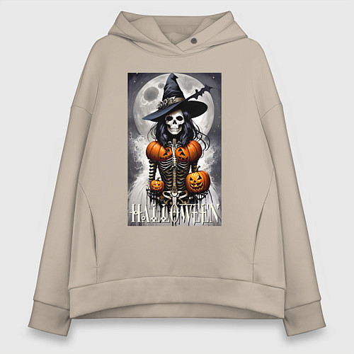 Женское худи оверсайз Witch - skeleton - halloween / Миндальный – фото 1