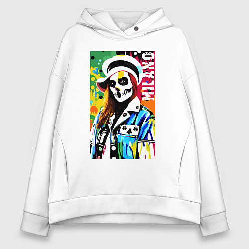 Женское худи оверсайз Skeleton fashionista - Milano - pop art / Белый – фото 1