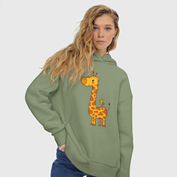 Толстовка оверсайз женская Жираф и птичка, цвет: авокадо — фото 2