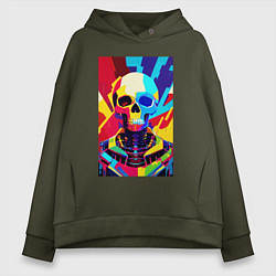 Толстовка оверсайз женская Pop art skull, цвет: хаки