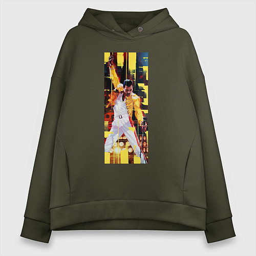 Женское худи оверсайз Freddie drawing / Хаки – фото 1