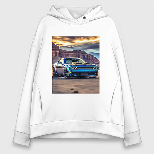 Женское худи оверсайз Авто Додж Челленджер / Белый – фото 1