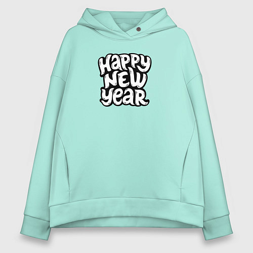 Женское худи оверсайз Happy new year lettering / Мятный – фото 1