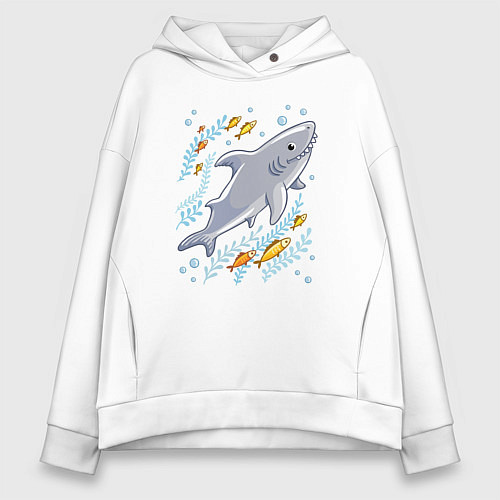 Женское худи оверсайз Приключения акулы / Белый – фото 1