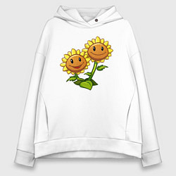 Толстовка оверсайз женская Двойные подсолнухи, цвет: белый