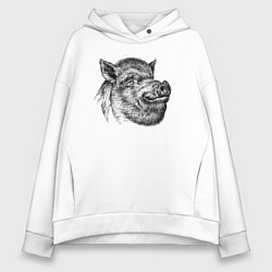 Толстовка оверсайз женская Кабан жирный, цвет: белый