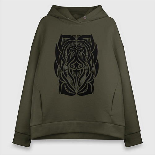 Женское худи оверсайз Tribal Abstract Mask / Хаки – фото 1