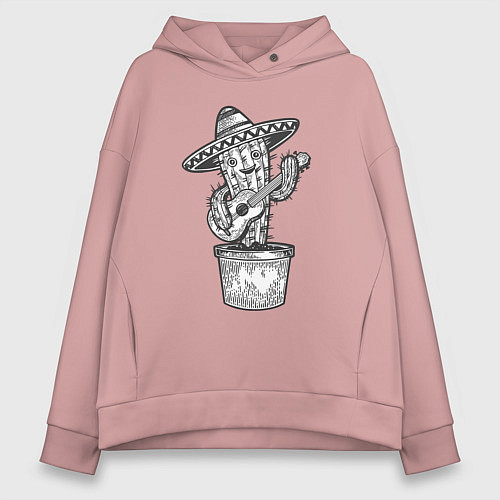 Женское худи оверсайз Кактус с гитарой / Пыльно-розовый – фото 1