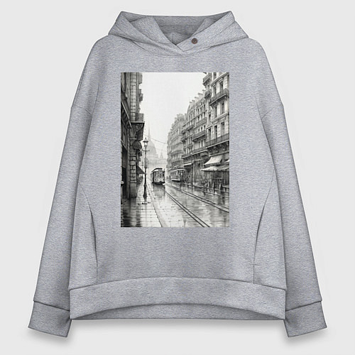 Женское худи оверсайз Черно-белый париж / Меланж – фото 1