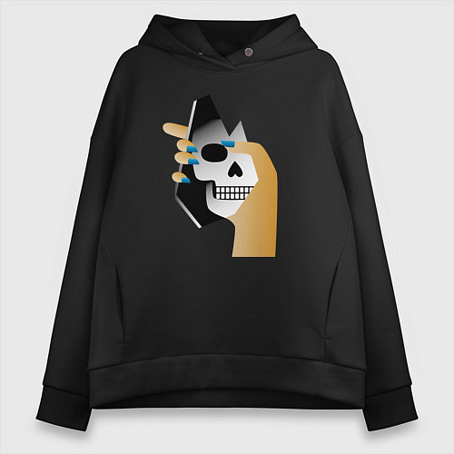 Женское худи оверсайз Отражение черепа / Черный – фото 1