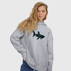 Толстовка оверсайз женская Неоновая акула с узором, цвет: меланж — фото 2