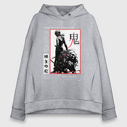 Толстовка оверсайз женская Танджиро взрослый - Клинок демонов, цвет: меланж