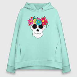 Толстовка оверсайз женская Череп с венком, цвет: мятный