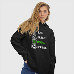 Толстовка оверсайз женская Eat Sleep Code Repeat, цвет: черный — фото 2