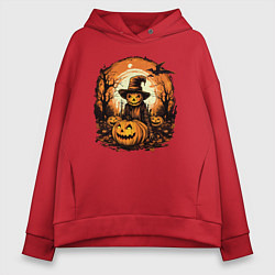 Толстовка оверсайз женская Ночь перед хэллоуином, цвет: красный