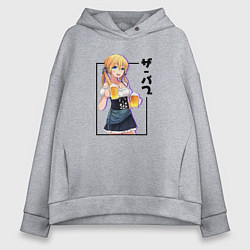 Толстовка оверсайз женская Аниме девушка - пивняшка, цвет: меланж