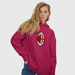 Толстовка оверсайз женская Футбольный клуб Milan, цвет: маджента — фото 2