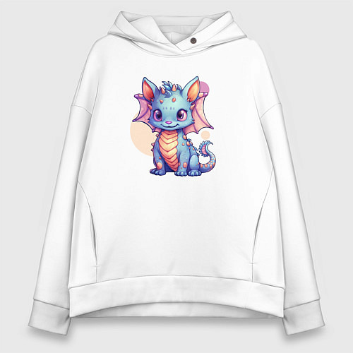 Женское худи оверсайз Cute dragon cat / Белый – фото 1