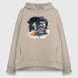 Толстовка оверсайз женская Космические футболисты, цвет: миндальный
