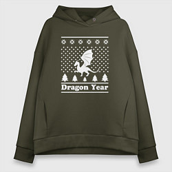 Толстовка оверсайз женская Sweater dragon year, цвет: хаки