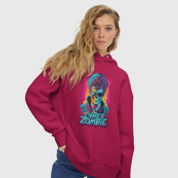 Толстовка оверсайз женская Кибер зомби Киберпанк, цвет: маджента — фото 2