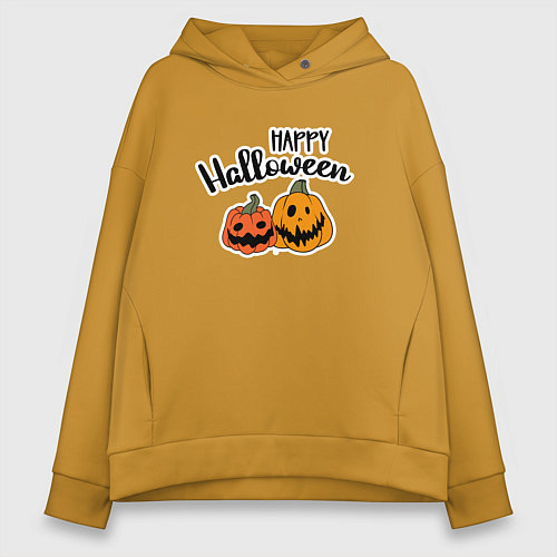 Женское худи оверсайз Happy halloween с тыквами / Горчичный – фото 1