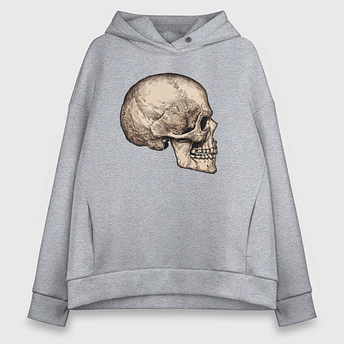 Женское худи оверсайз Череп цветной сбоку / Меланж – фото 1